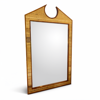 Chippendale Standing Mirror by TIBA-TIBA - Rattan and teak extra large standing mirror on white background. 