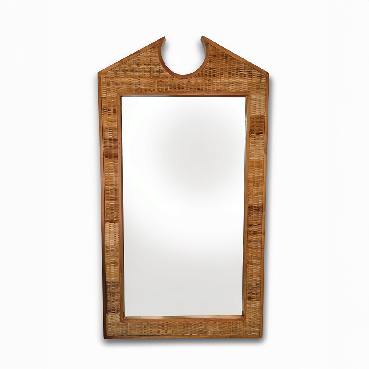 Chippendale Standing Mirror by TIBA-TIBA - PoMo rattan and teak extra large standing mirror on white background. 