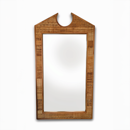 Chippendale Standing Mirror by TIBA-TIBA - PoMo rattan and teak extra large standing mirror on white background. 
