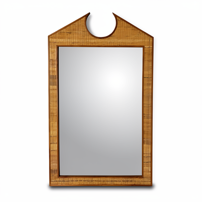 Chippendale Standing Mirror by TIBA-TIBA - Post Modern design woven rattan and teak frame mirror on white background. 