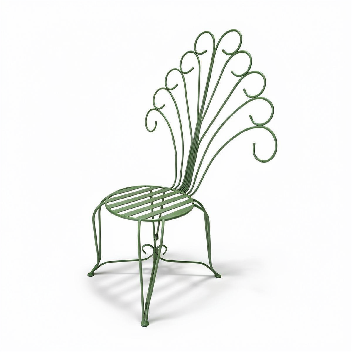 Plume Chair by TIBA-TIBA – sage green powder coated steel Italian-style garden chair with curved steel backrest. 