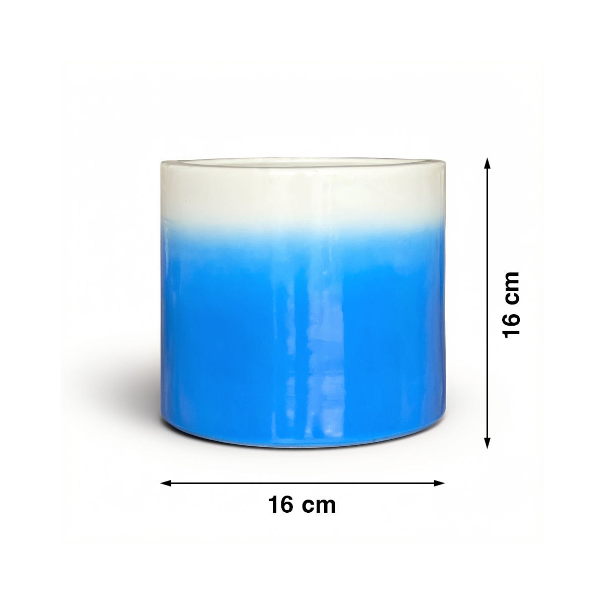 Fade Cylinder planter by TIBA-TIBA – Sky blue ceramic plant pot with a glossy, glazed gradient finish that fades to white at the top. 