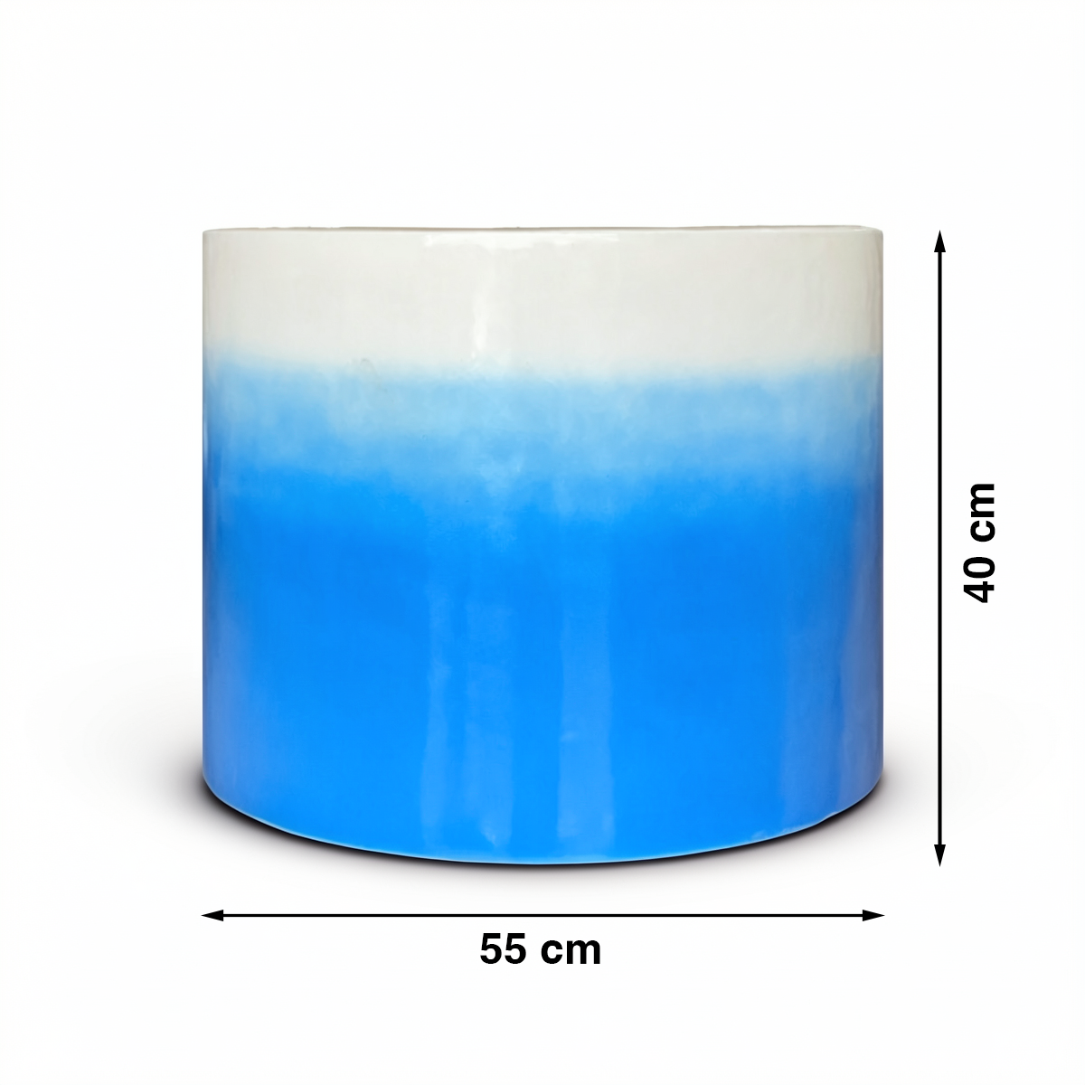 Fade Cylinder planter by TIBA-TIBA – Extra large sky blue and white outdoor ceramic planter with a glossy, ombre to white finish. Handmade in Bali.