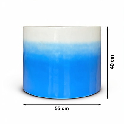Fade Cylinder planter by TIBA-TIBA – Extra large sky blue and white outdoor ceramic planter with a glossy, ombre to white finish. Handmade in Bali.