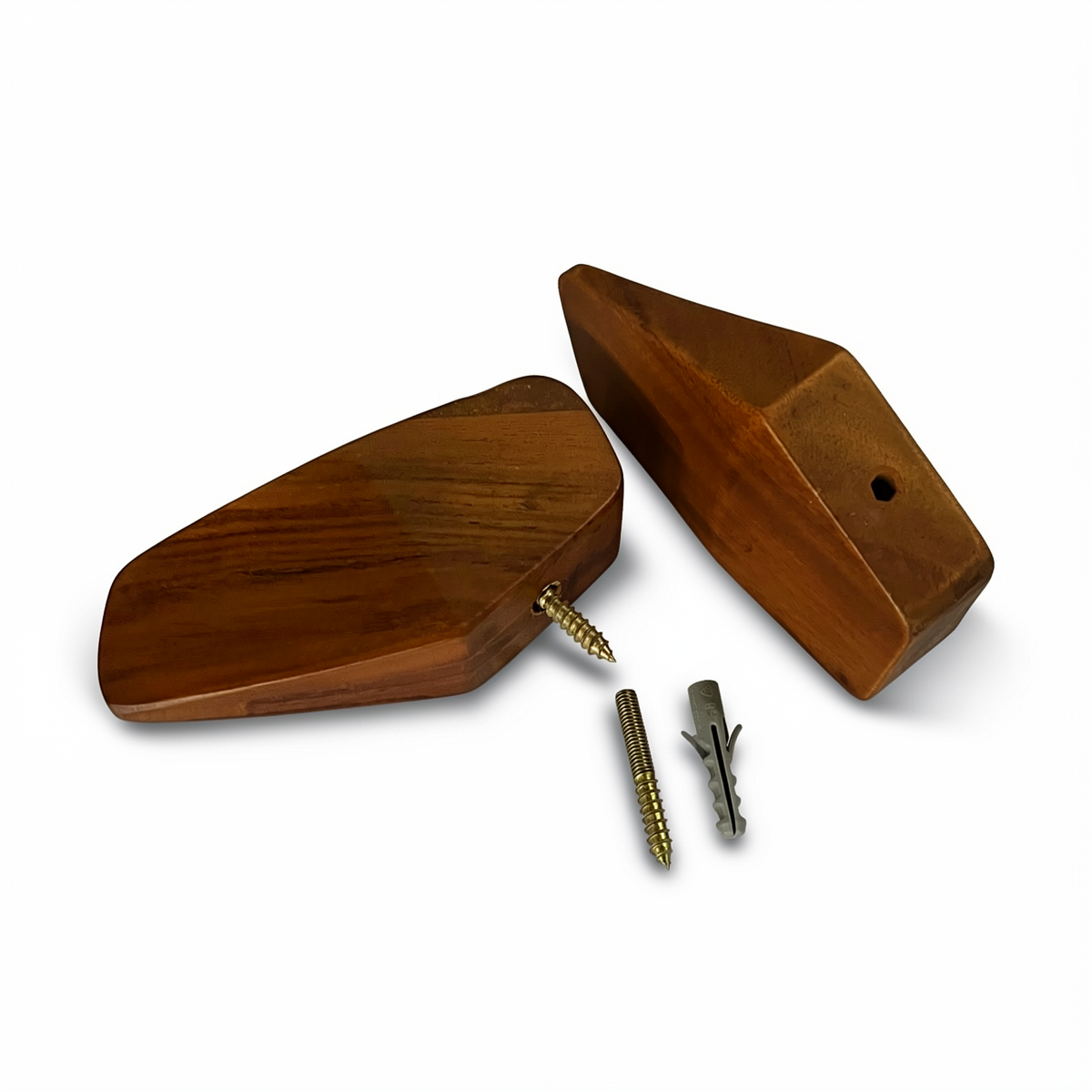 Fin Wall Hook by TIBA-TIBA -  Two teak chunky wall hooks with hanger bolt hardware. 