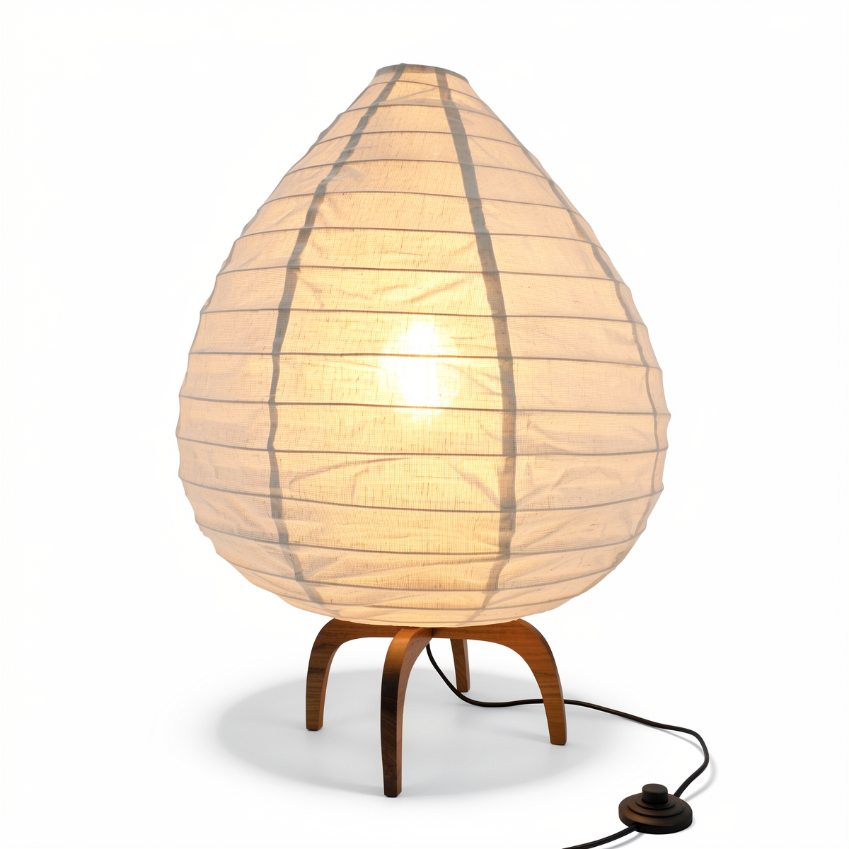 Alien Floor Lamp by TIBA-TIBA – modern linen floor lamp in the style of Noguchi with teak tripod base.