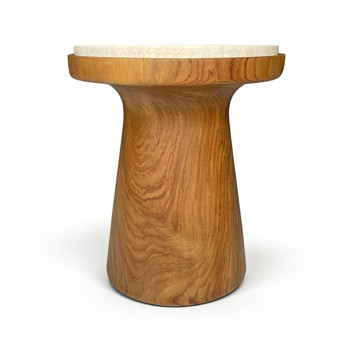 Cono Side Table by TIBA-TIBA - Solid conical teak side table with local Indonesian off-white marble top. 