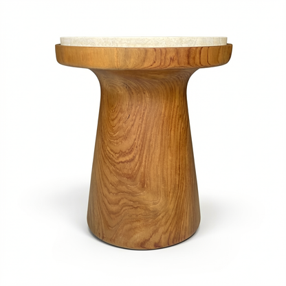 Cono Side Table by TIBA-TIBA - Solid conical teak side table with local Indonesian off-white marble top. 