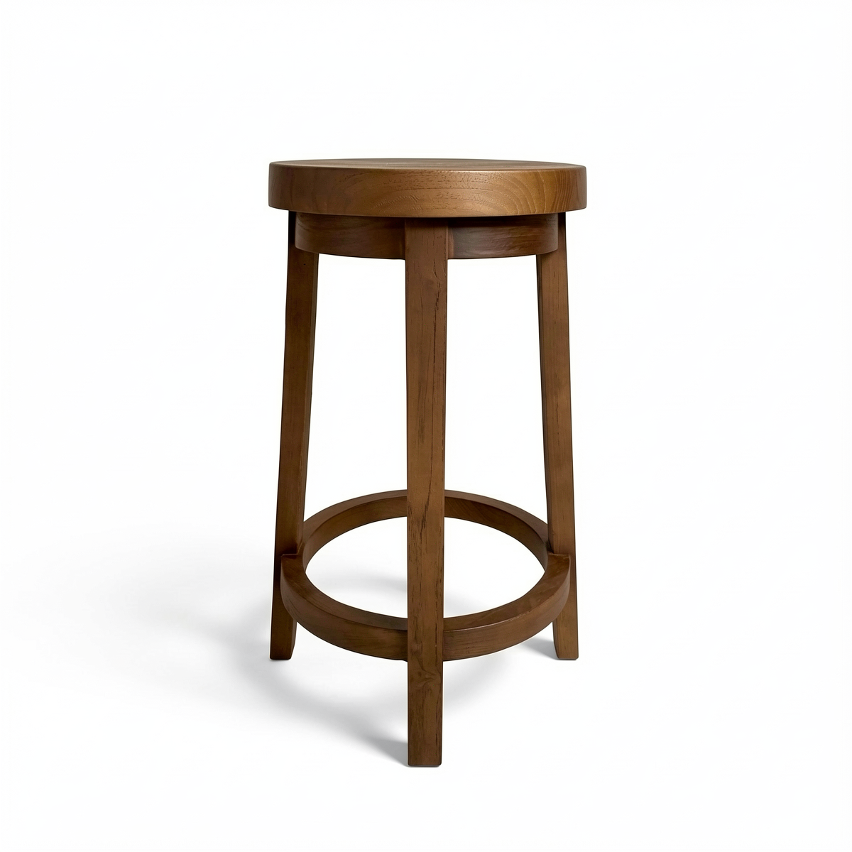 Three Sixty Stool by TIBA-TIBA – handcrafted thick teak wood counter stool with round, rotating seat 
