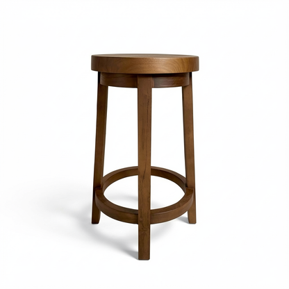 Three Sixty Stool by TIBA-TIBA – handcrafted thick teak wood counter stool with round, rotating seat 