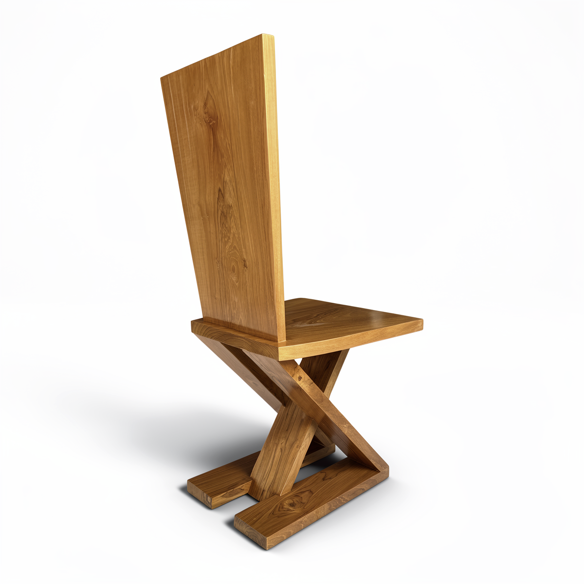 Zag-Zig Chair by TIBA-TIBA – modern teak dining chair with single plank of wood in Z-shape. Rear angle view. 
