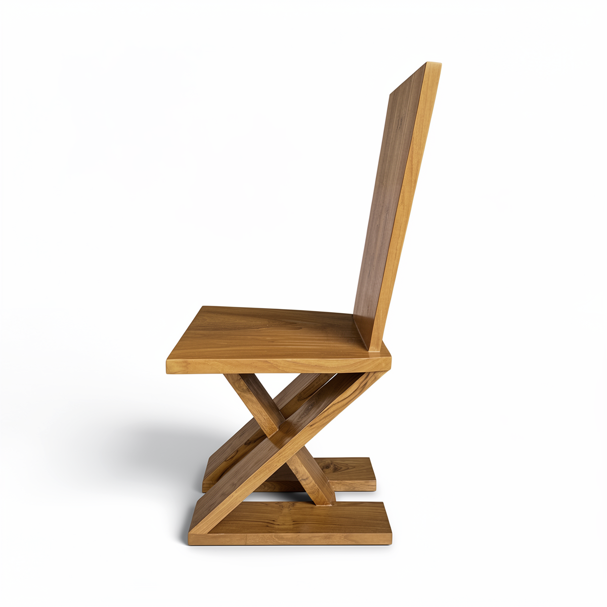 Zag-Zig Chair by TIBA-TIBA – sculptural teak chair similar to Gerrit Reitveld's Zig-Zag chair, side view. 
