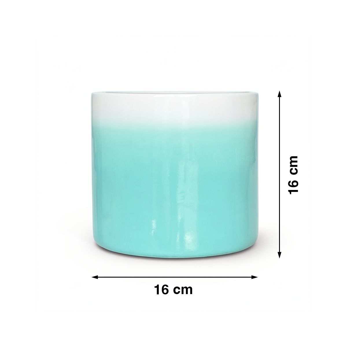 Fade Cylinder planter by TIBA-TIBA – Turquoise ceramic plant pot with a glossy, glazed gradient finish that fades to white at the top. 