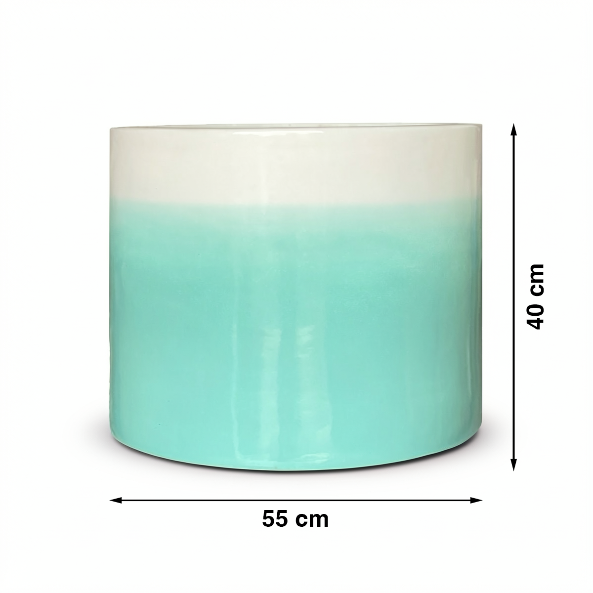 Fade Cylinder planter by TIBA-TIBA – Extra large turquoise and white outdoor ceramic planter with a glossy, ombre to white finish. Handmade in Bali.