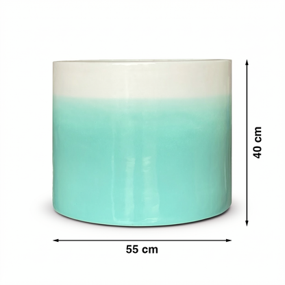 Fade Cylinder planter by TIBA-TIBA – Extra large turquoise and white outdoor ceramic planter with a glossy, ombre to white finish. Handmade in Bali.