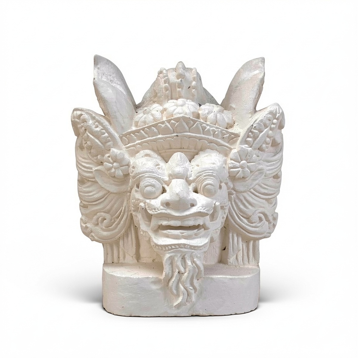 Barong Sculpture by TIBA-TIBA – white concrete Balinese Barong tropical table decor. 