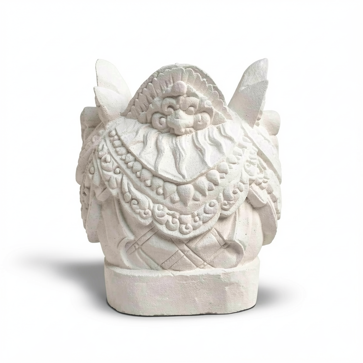Barong Sculpture by TIBA-TIBA – white stone Barong bookend sculpture carved in Bali. Rear view. 