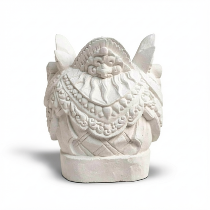Barong Sculpture by TIBA-TIBA – white stone Barong bookend sculpture carved in Bali. Rear view. 