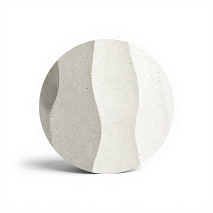Jetty Side Table by TIBA-TIBA — sculptural white stone texture of vertical waves part of the modern tropical furniture collection.