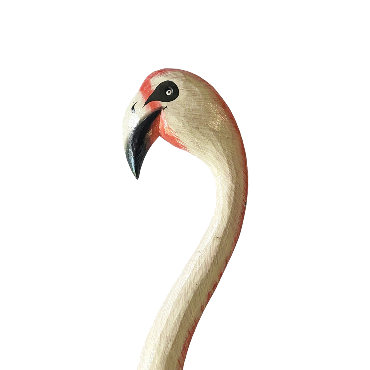 Flamingo Bird Bust by TIBA-TIBA - close up showing detailed painting of flamingo head wall decor, tropical design. Side view. 