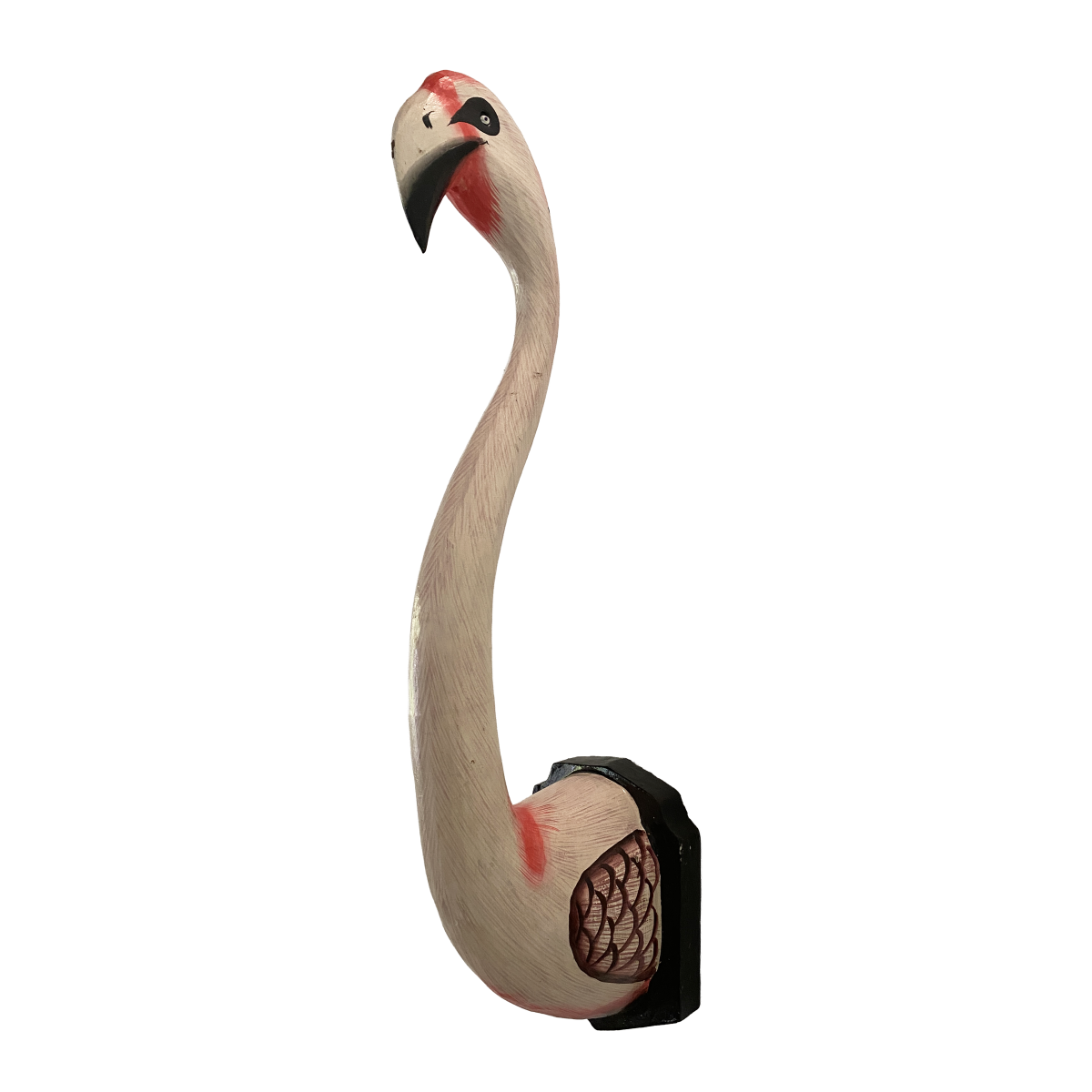 Flamingo Bird Bust by TIBA-TIBA  – hand-painted pink and white flamingo tropical wall decor crafted from solid Albasia wood. 