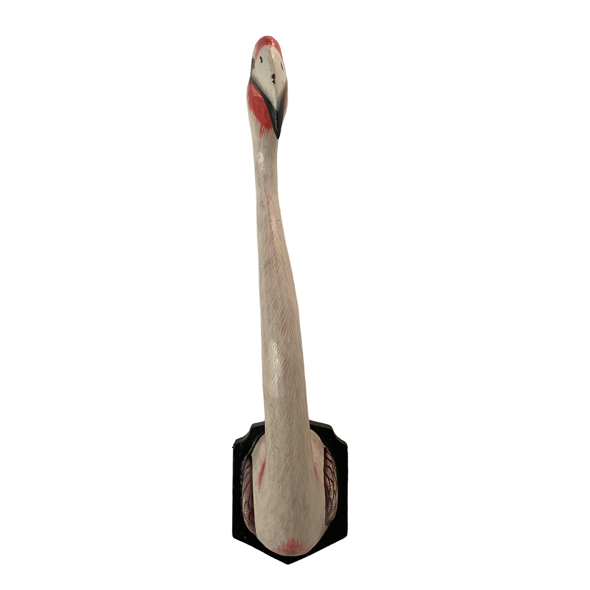 Flamingo Bird Bust by TIBA-TIBA – hand-painted pink and white flamingo tropical wall decor, front view. 