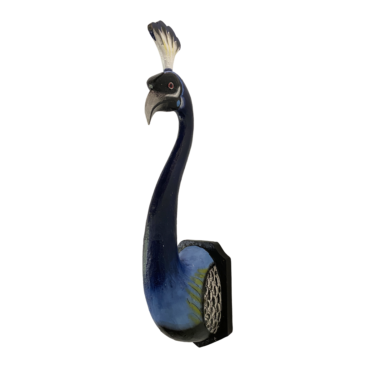 Peacock Bird Bust by TIBA-TIBA – hand-painted blue peacock as tropical wall decor.