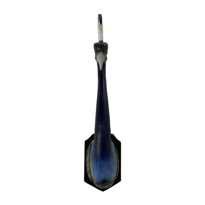 Peacock Bird Bust by TIBA-TIBA – hand-painted wooden blue peacock wall decor, front view. 