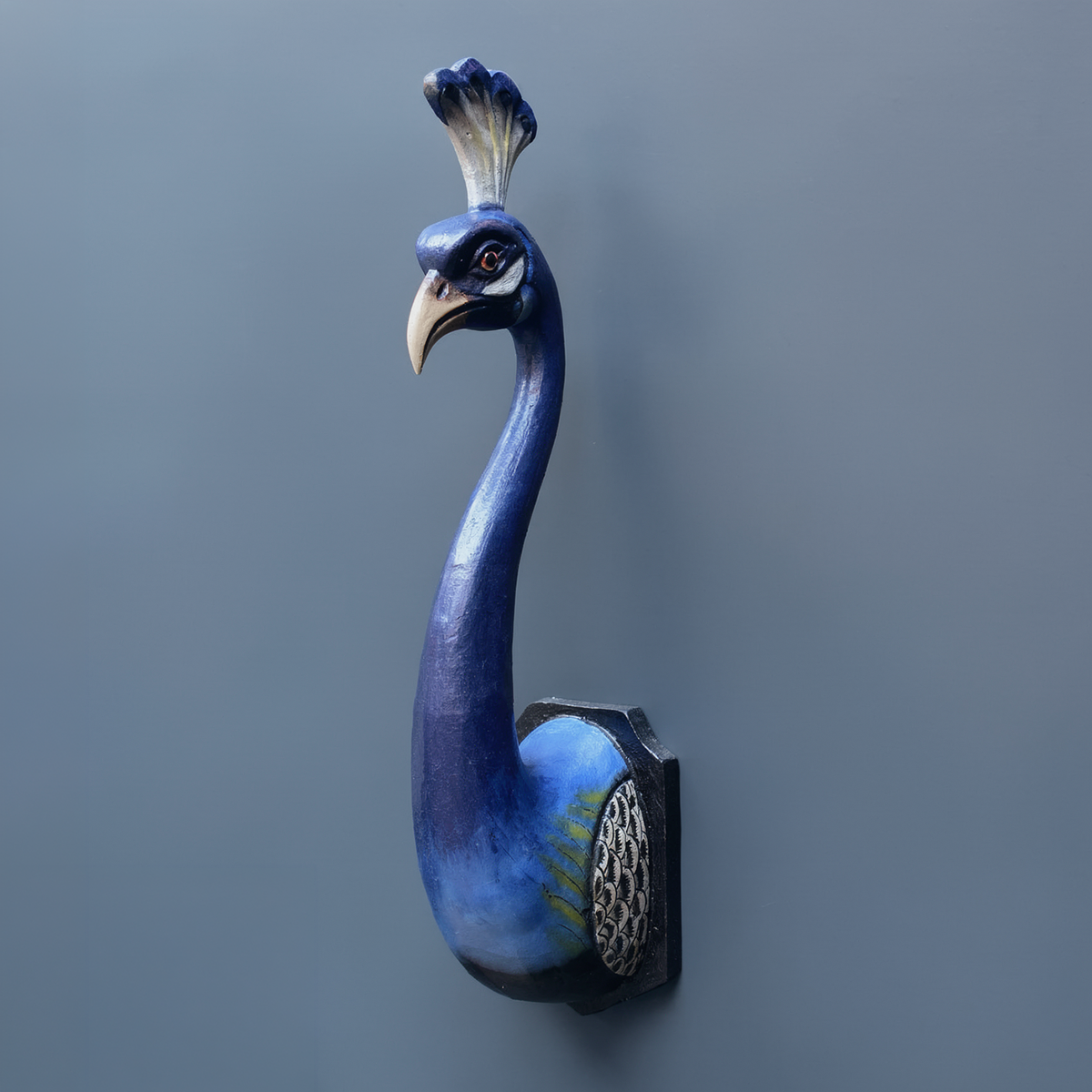 Peacock Bird Bust by TIBA-TIBA - tropical wall decor of a hand-painted blue peacock bust.