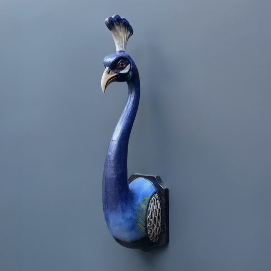 Peacock Bird Bust by TIBA-TIBA - tropical wall decor of a hand-painted blue peacock bust.