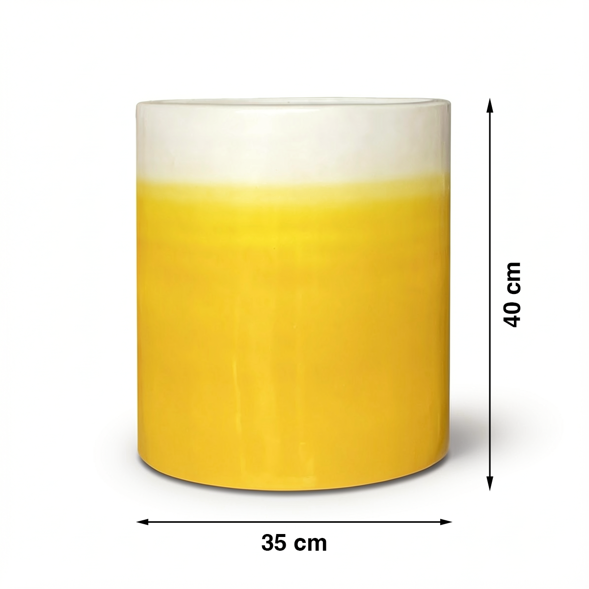 Fade Cylinder planter by TIBA-TIBA – Yellow ceramic plant pot with a glossy, glazed gradient finish that fades to white at the top. 